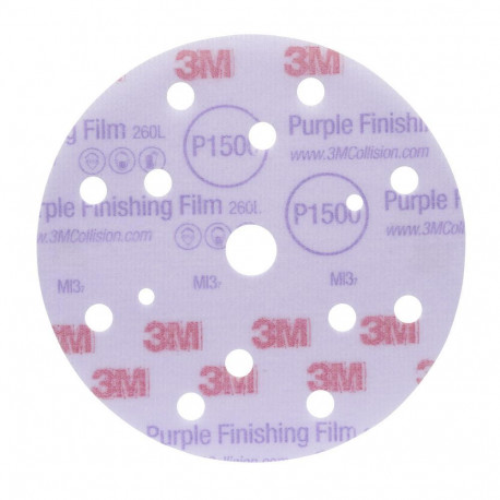 3M P800 150mm, Hookit Purple Finishing Film Disc 260L+, 15 H, Qty of 50