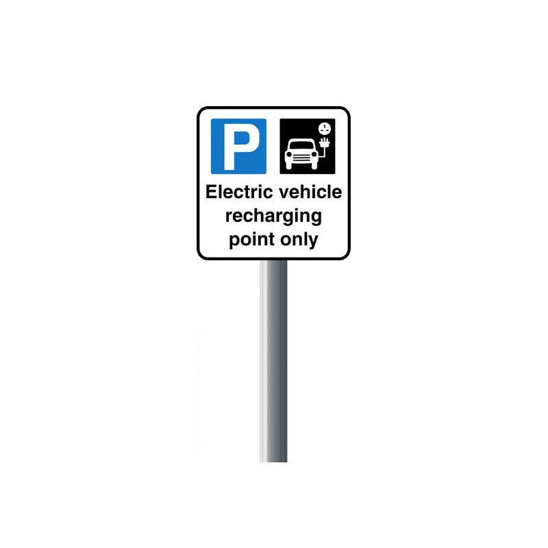 R2 Reflective - Electric Vehicle Recharging Point Only - 400mm x 400mm Sign - 1750mm Post R2 Reflective - Electric Vehicle Recharging Point Only - 400mm x 400mm Sign - 1750mm Post