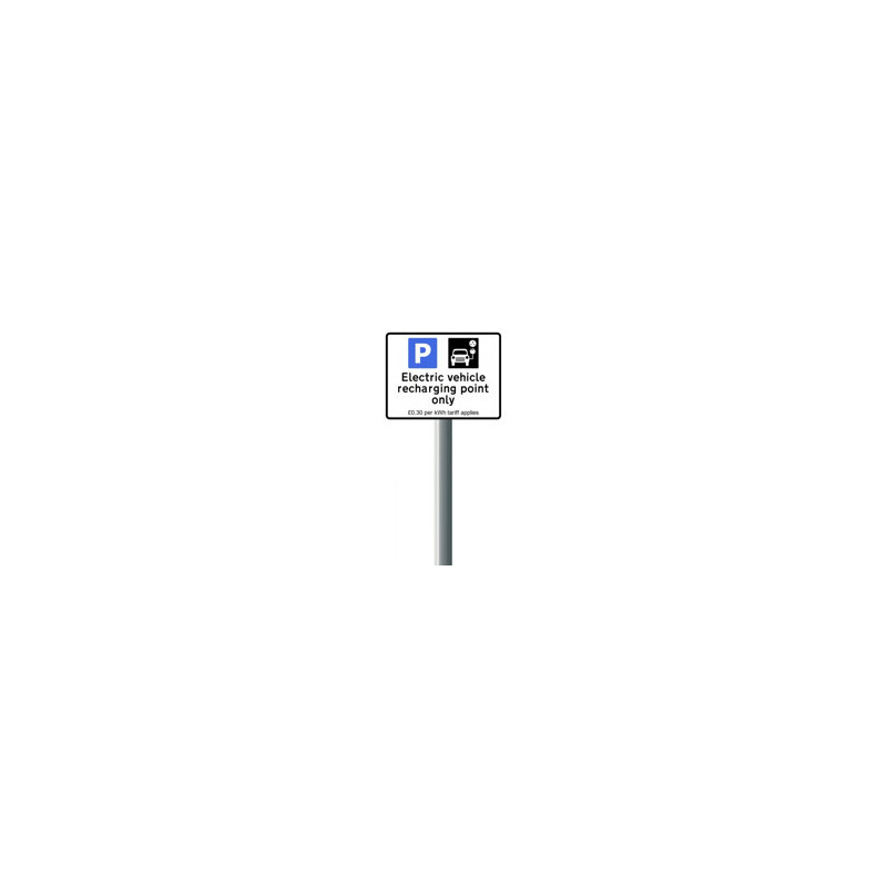 Electric Vehicle Recharging Point Only with Tariff Charge - 400mm x 400mm Sign - 800mm Post Electric Vehicle Recharging Point Only with Tariff Charge - 400mm x 400mm Sign - 800mm Post