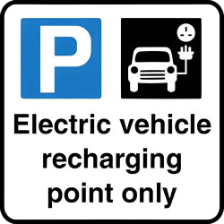 Reflective Electric Vehicle Recharging Point Sign - Aluminium with Channelling - 250mm x 250mm